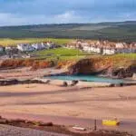 Bude beach and dramatic red sandstone cliffs, 4 miles from Little Pig, North Cornwall